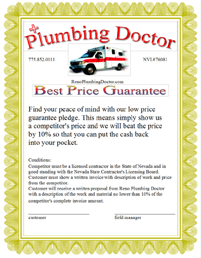 Reno Plumbing Doctor Best Price Guarantee