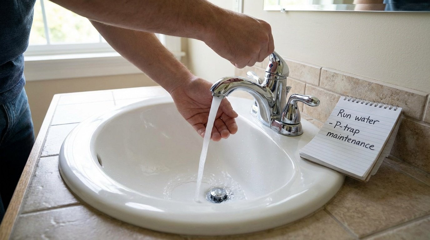 bathroom sink with running water
